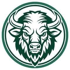 Fierce Bison Head Green Isolated on White Background, Powerful Bull ©  Design_ mn