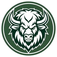 Fierce White Bison Head with Green Circular Background Design