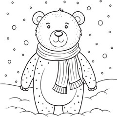 Polar bear on a snow coloring page for kids