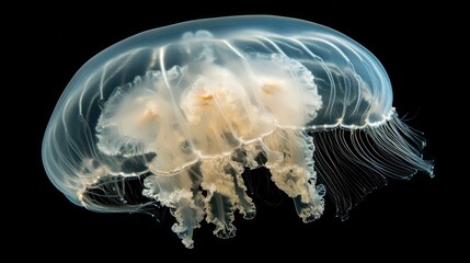 Fototapeta premium Stunning Moon Jellyfish (Aurelia aurita) Gliding Gracefully Through Clear Waters
