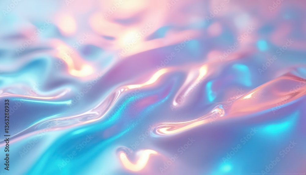 Poster abstract holographic background with blue, pink iridescent foil textures. wavy patterns create vibra