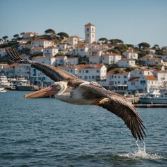 Naklejka premium pelican in the port