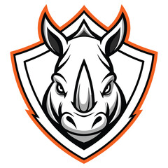 Rhino Head Mascot in Shield with Orange Outline on White Background Art