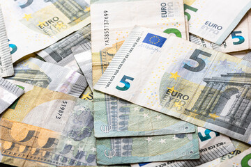 5 EURO banknotes. EUR money background