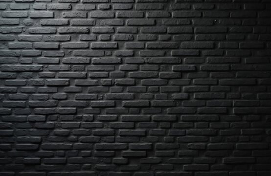 Old black brick wall background. Grunge texture rough surface aged weathered. Dark brickwork in urban setting. Textured masonry design for interior, exterior decor.