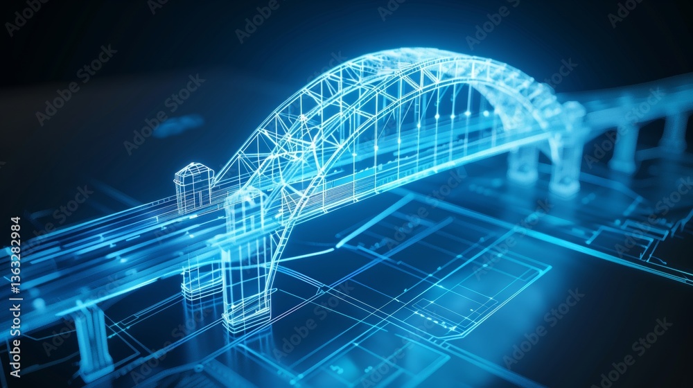 Poster vision of architecture of a 3d model bridge project