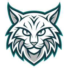 Stylized Bobcat Head Logo with Intense Eyes and Teal Outline on Transparent BG
