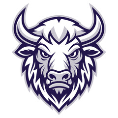 Aggressive Bull Head Mascot with Horns in on White Background