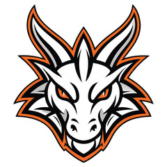 Aggressive White Dragon Head with Orange Outline, Sharp Horns, Orange Eyes