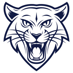 Stylized Navy Blue Tiger Head with Open Mouth Design on White Background