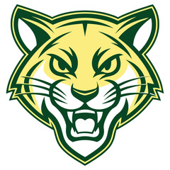 Bold Green & Gold Bobcat Mascot Vector, Aggressive Feline with Fierce Expression