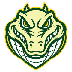 Cartoon Alligator Head with Intricate Green and Yellow Outline Design Isolated