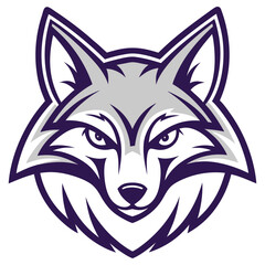 Detailed Wolf Head Logo Mascot in Flat Design with Purple and Gray Colors