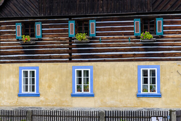 Half-timbered house, folk architecture in Zubrnice, North Bohemia, Czech Republic