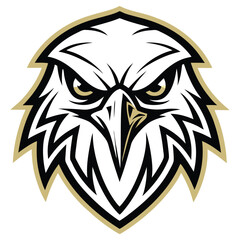 Fierce Eagle Head Logo Design with Golden Outline on Transparent Background