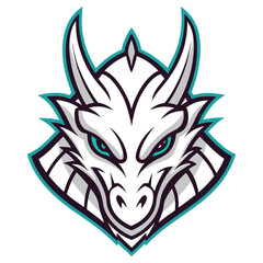 Fierce White Dragon Head with Turquoise Highlights on White