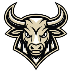 Isolated Head Bull with Angry Expression in Gold and Black on White
