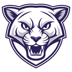 Mascot Head Vector, Roaring Cougar with Open Mouth, Sharp Fangs, Isolated on White