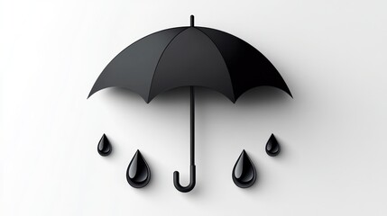 Black umbrella rain protection, white background, insurance concept