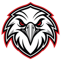 Stylized Eagle Mascot Head with Red Eyes and Dynamic Black and White Design