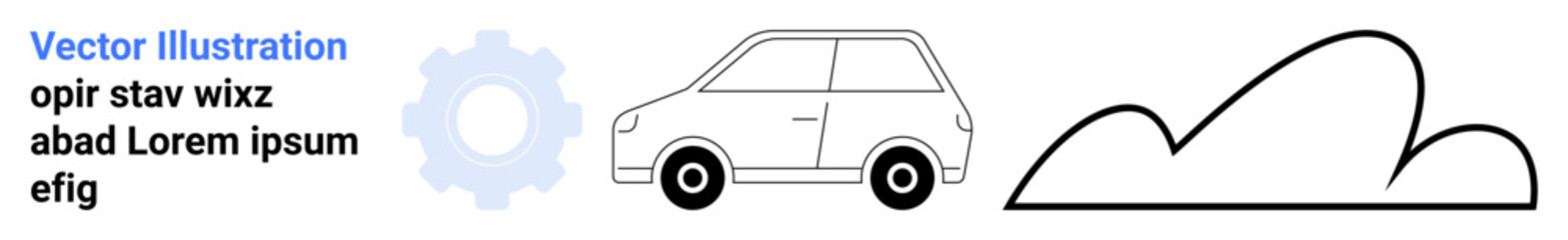 Car icon, gear symbol, and a simple cloud linework. Ideal for travel, mechanics, transportation, navigation, automation, environment simple landing page