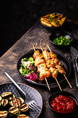 Chicken skewers kebab with vegetables