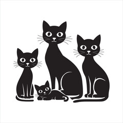 Set of black cats black silhouette
