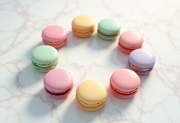 Obraz premium colorful assorted macarons delightfully arranged clean background sweet impression, pastry, dessert, treat, delicious, sugar, cream, flavor, food