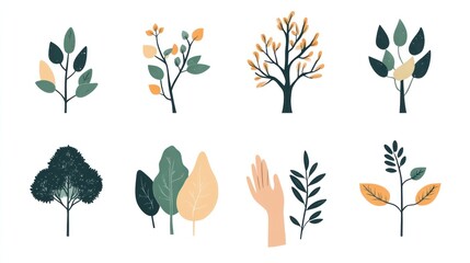 Obraz premium Autumn leaves and trees illustration; nature design, website, blog