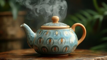 Steaming Teapot, Floral Design
