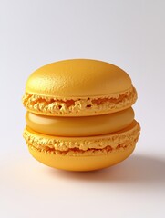 Golden macaron delight on pristine white backdrop a sweet treat with elegant simplicity and soft studio lighting
