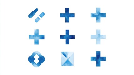 Obraz premium Blue medical icons; healthcare symbols; web design; app UI; medical website background