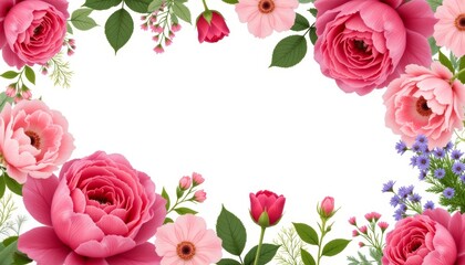 Naklejka premium Artistic floral print featuring roses and peonies, vibrant elegance