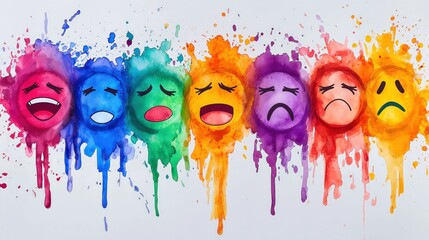 Vibrant watercolor faces illustrating a spectrum of emotions