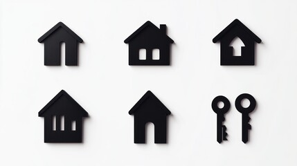 Fototapeta premium House Icons and Keys on White Background Real Estate Concept