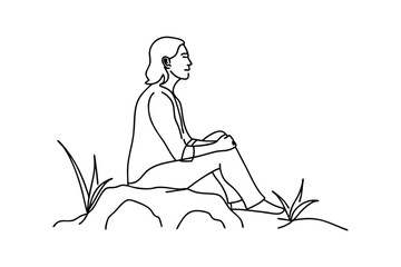 Serene Woman Contemplating Natures Tranquility on a Rock