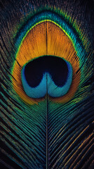Obraz premium Single elegant peacock feather signature eye pattern with shimmering details on a turquoise background with vibrant, detailed textures, сlose-up.