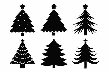 christmas tree icon set black silhouette vector bundle