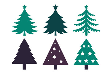 christmas tree icon set black silhouette vector bundle