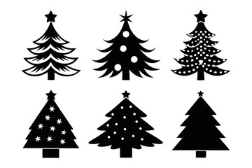 christmas tree icon set black silhouette vector bundle