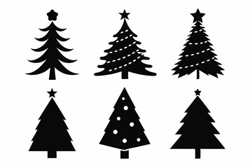 christmas tree icon set black silhouette vector bundle