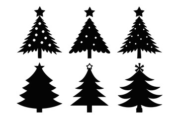 christmas tree icon set black silhouette vector bundle