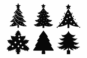 christmas tree icon set black silhouette vector bundle