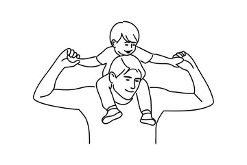Happy Father and Son Bonding Line Art Illustration of Playful Joy