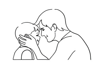 Tender Father and Child Bonding, Line Art Illustration, Love, Care, Affection