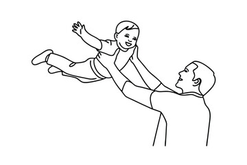 Happy Father Son Bonding Playful Toss Joyful Laughter Line Art Drawing Sketch