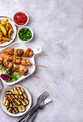 Chicken skewers kebab with vegetables