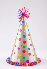 Vibrant party hat, multicolored, festive, isolated, birthday hat, holiday