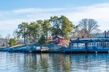 Fototapeta premium View of a small island Fjaderholmarna in the Stockholm archipelago. Sweden