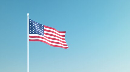Naklejka premium american flag gently waves in breeze against clear blue sky signifying honor and remembrance